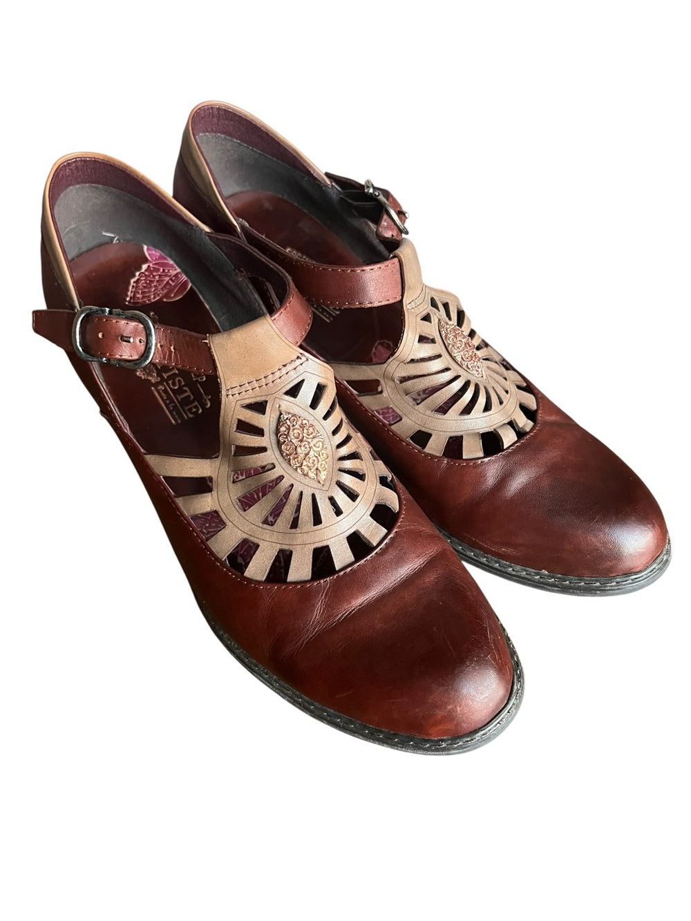 L’Artiste Spring Step April Mary Jane Shoes Red Brown Leather EU 41 Artsy Boho
